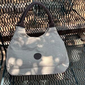 Kipling Cream and Brown Shoulder Bag with Slouchy Design